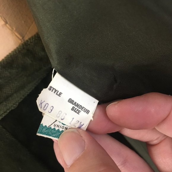 Tan Jay Green Velvet Skirt Suit, Jacket Blazer, Open Front,‎ sz 12, 28 waist - Picture 12 of 14